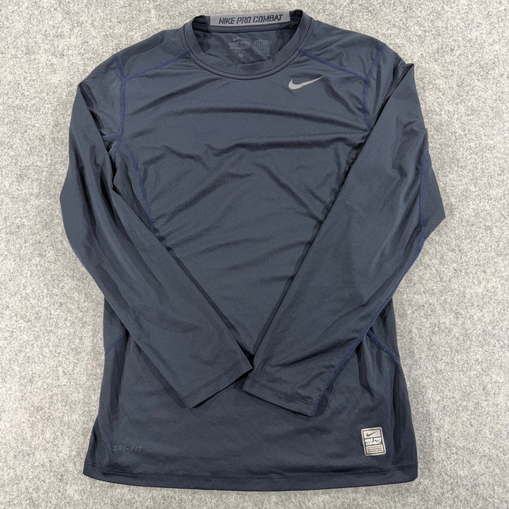 Nike Pro Combat Dri-FIT Mens Long Sleeve Compression Shirt Navy Blue Small